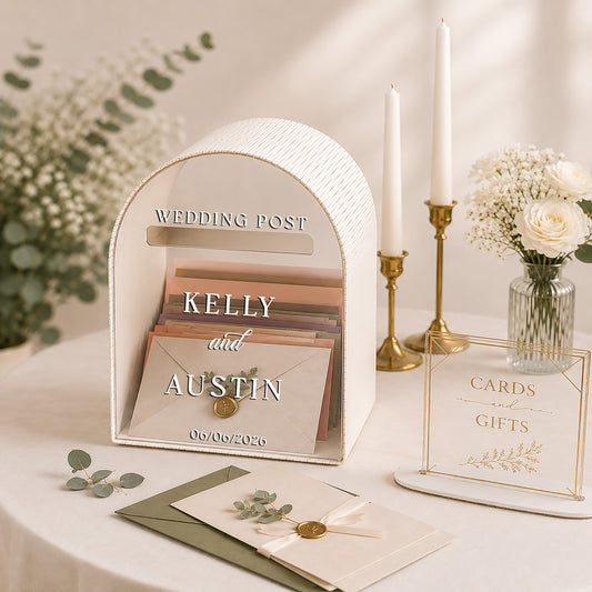 Wedding Post Box | Ivory Arched Mailbox Card Box | Personalized Names & Date
