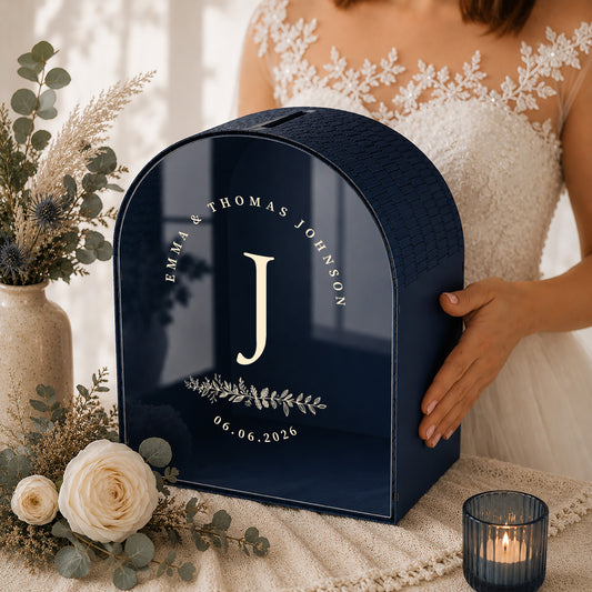 Burgundy Wedding Card Box With Slot | Monogram Arched Card Box | Personalized Initial Names & Date