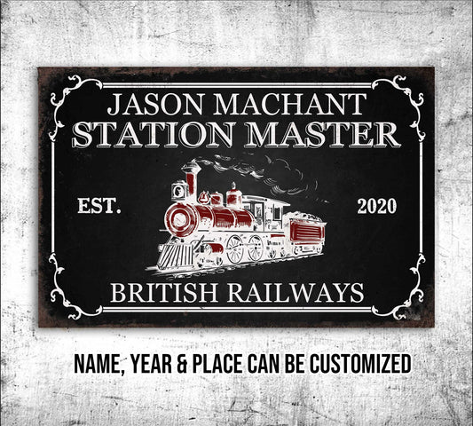 Welcome To The Train Station Master Sign • Custom Name Railroad Crossing Sign • Personalized Welcome Sign For Train Station • Train Depot