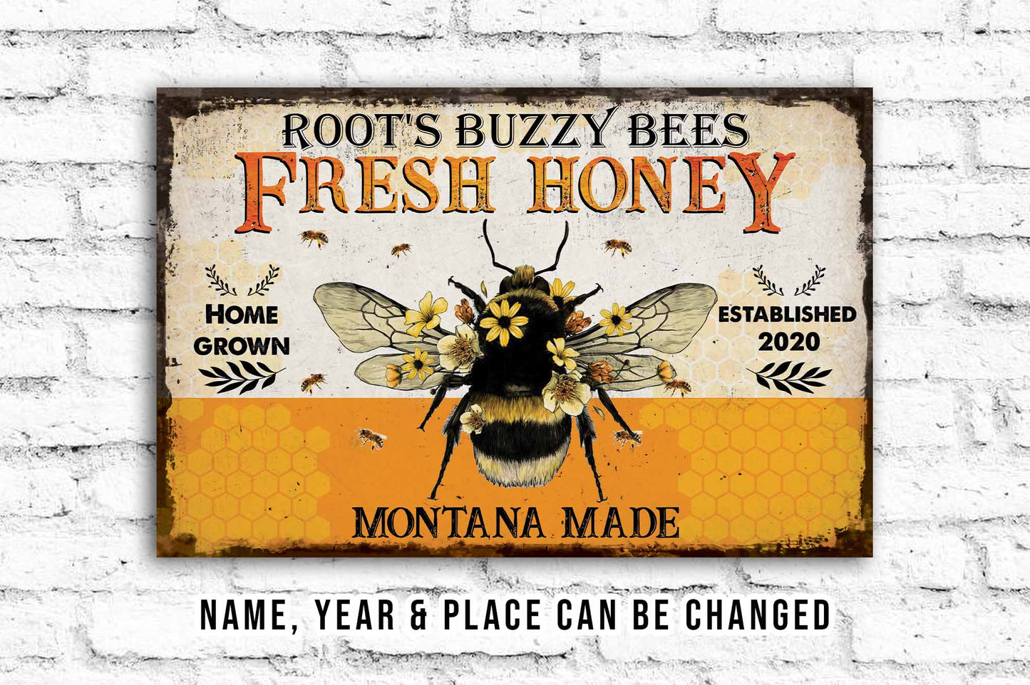 Welcome To The Bee Farm Sign • Custom Name Sign • Home Grown Fresh Honey Classic Sign • Personalized Bee Farmhouse Decor For Beekeeper