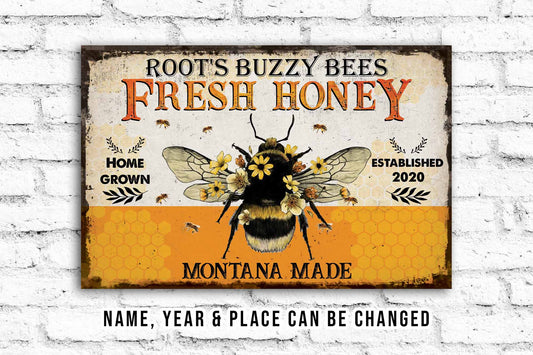 Welcome To The Bee Farm Sign • Custom Name Sign • Home Grown Fresh Honey Classic Sign • Personalized Bee Farmhouse Decor For Beekeeper