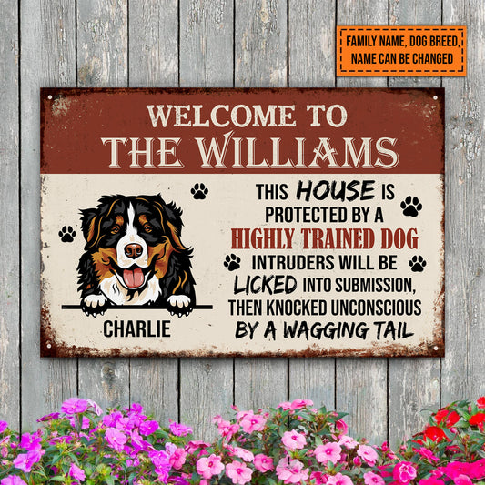 Welcome To Our House Metal Sign • Custom Sign For Dog Lovers • Personalized Dog Welcome Sign • Funny Sign • Outdoor Sign • Backyard Sign