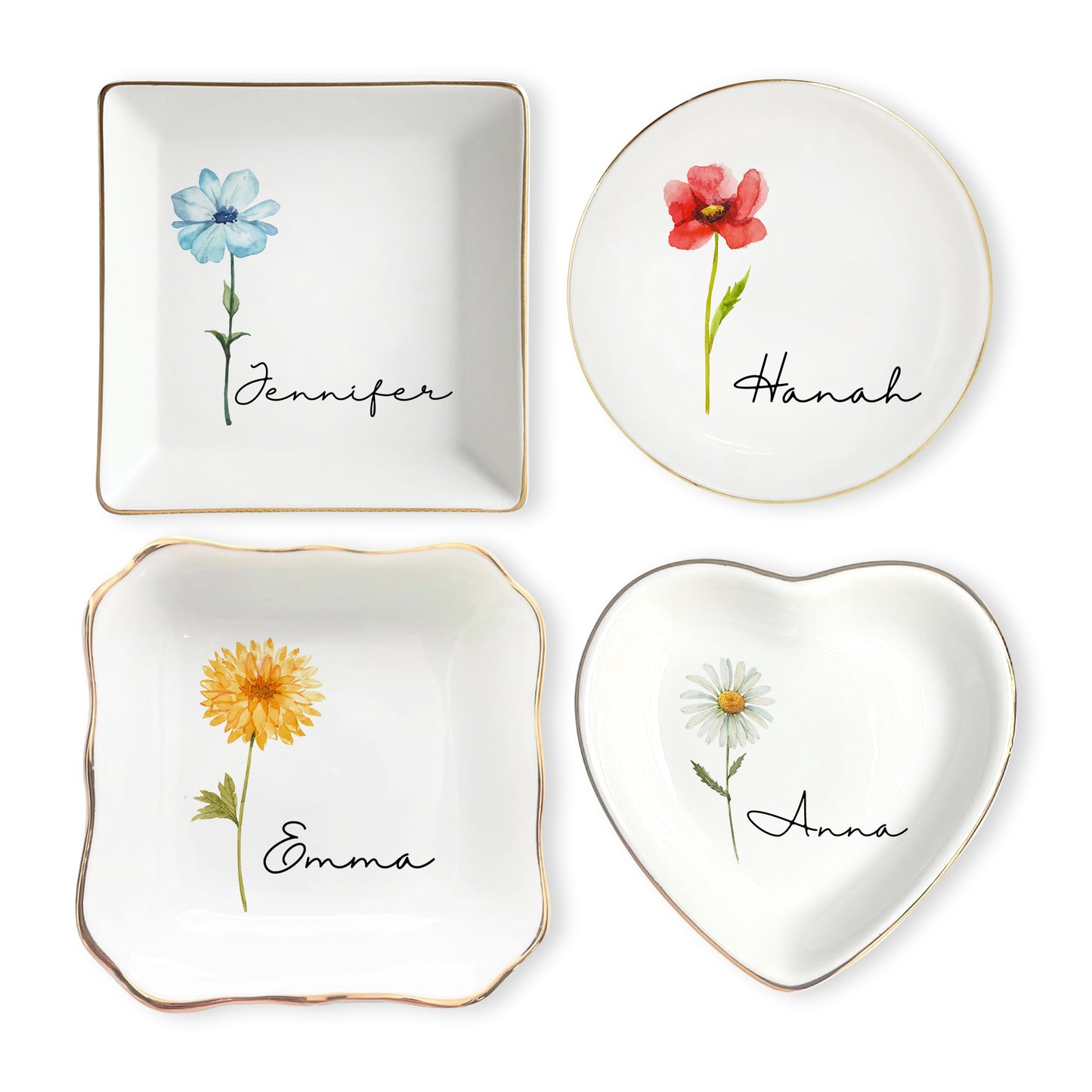 Custom Name & Flower Trinket Tray – Personalized Birth Flower Jewelry Dish
