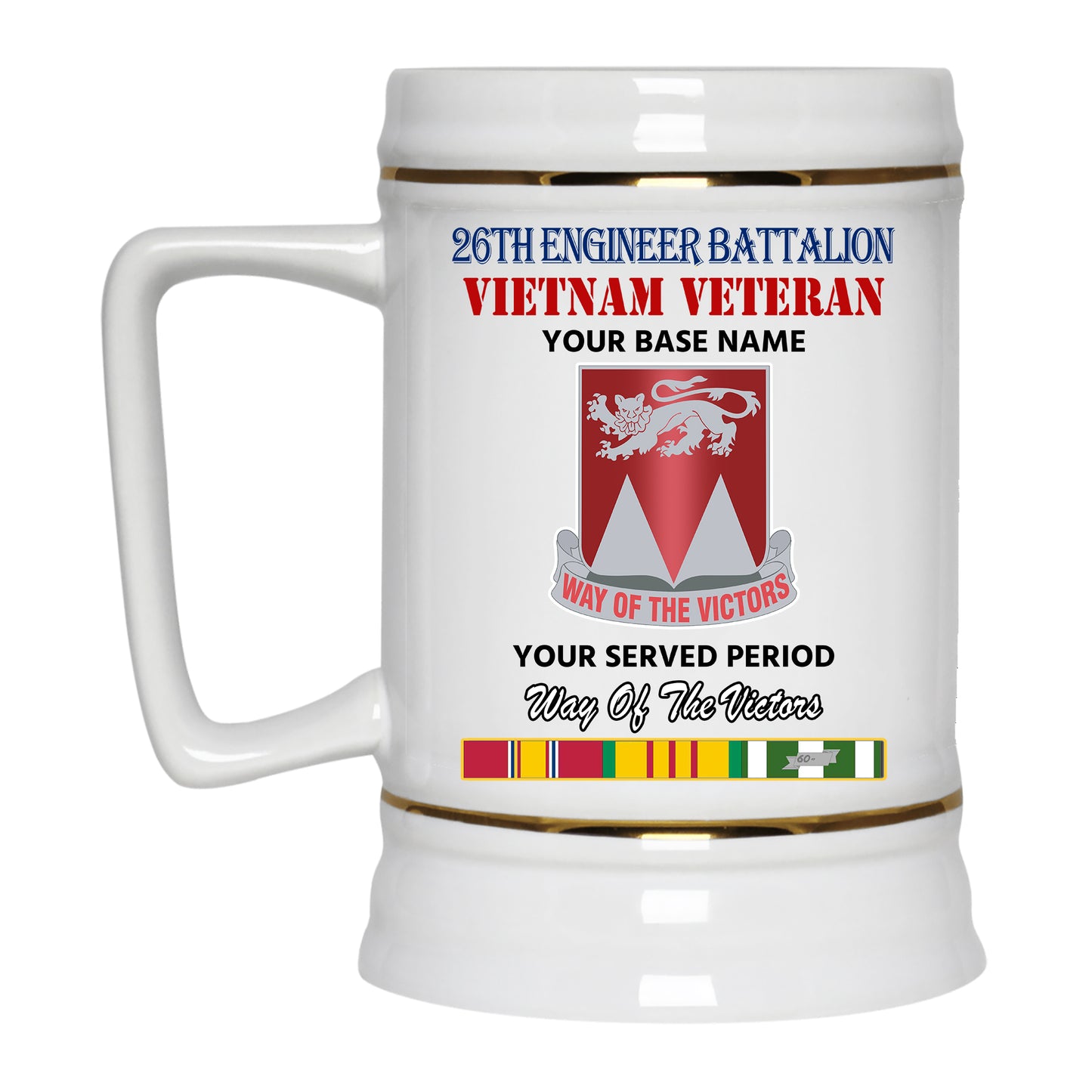 26TH ENGINEER BATTALION BEER STEIN 22oz GOLD TRIM BEER STEIN