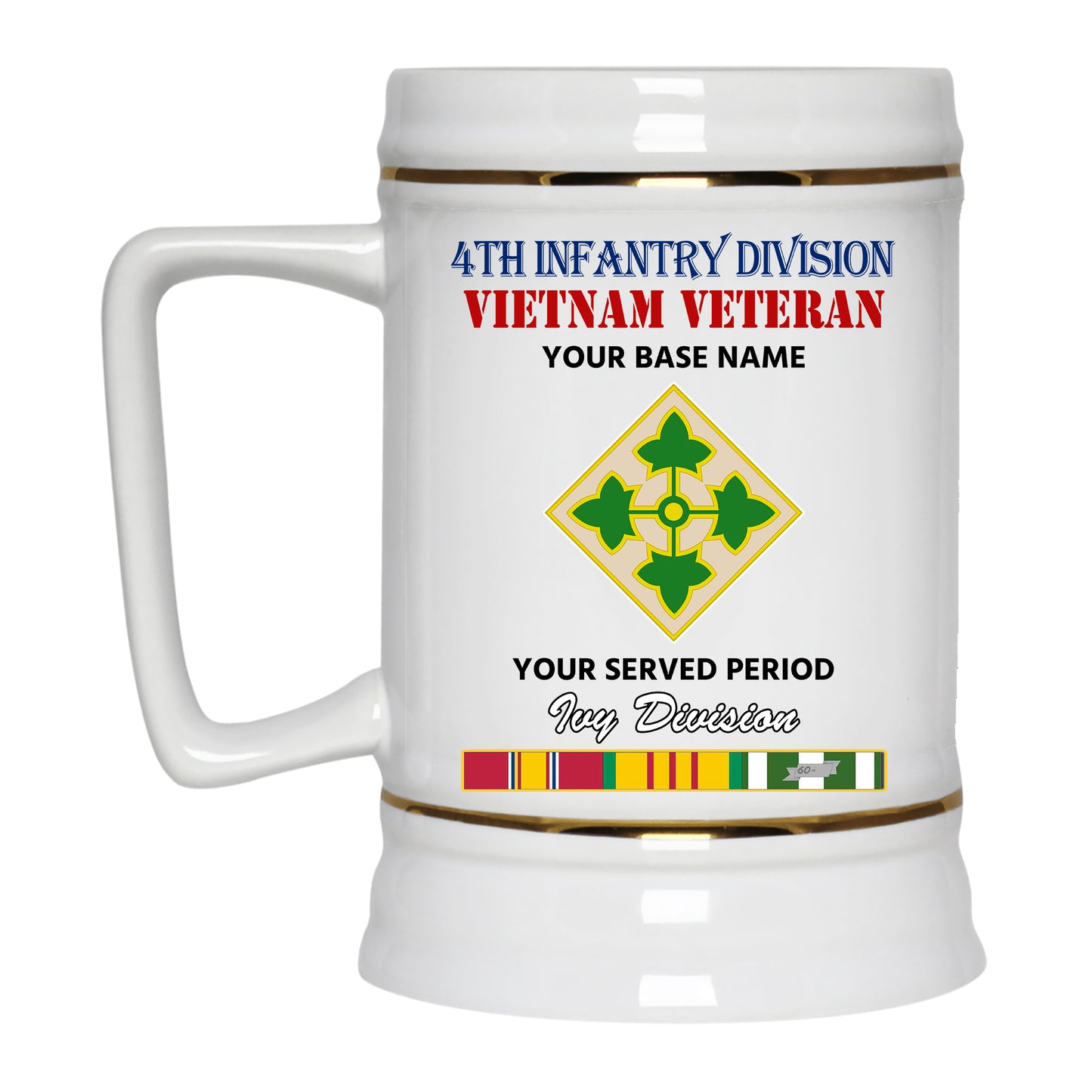 4TH INFANTRY DIVISION BEER STEIN 22oz GOLD TRIM BEER STEIN
