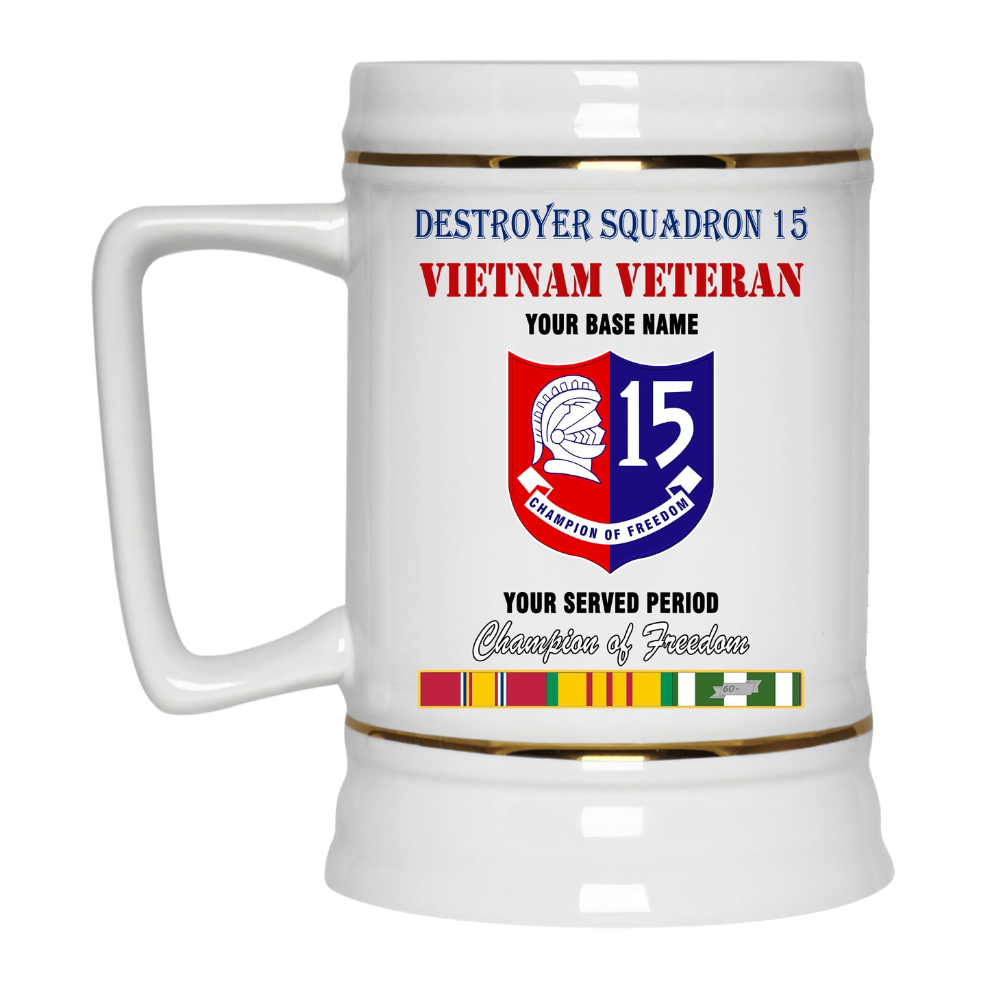 DESTROYER SQUADRON 15 BEER STEIN 22oz GOLD TRIM BEER STEIN