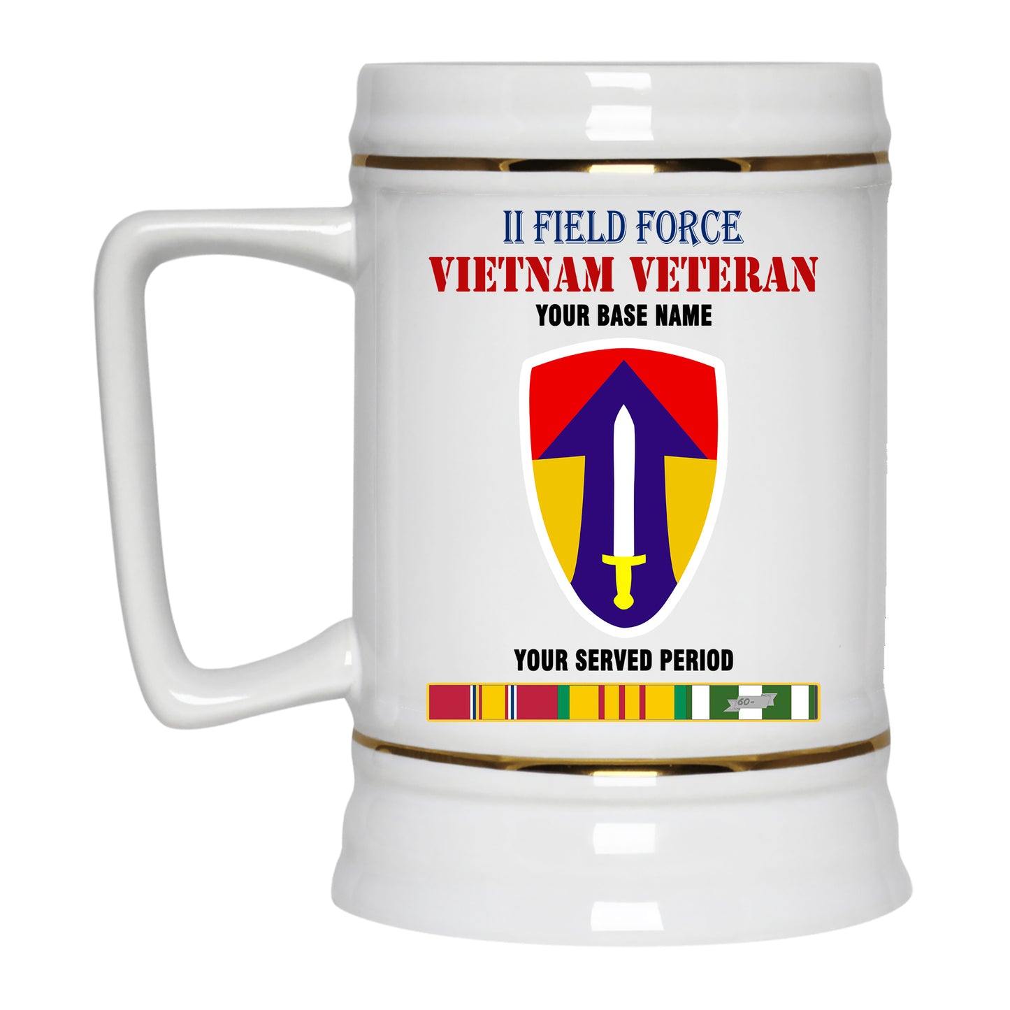 II FIELD FORCE BEER STEIN 22oz GOLD TRIM BEER STEIN