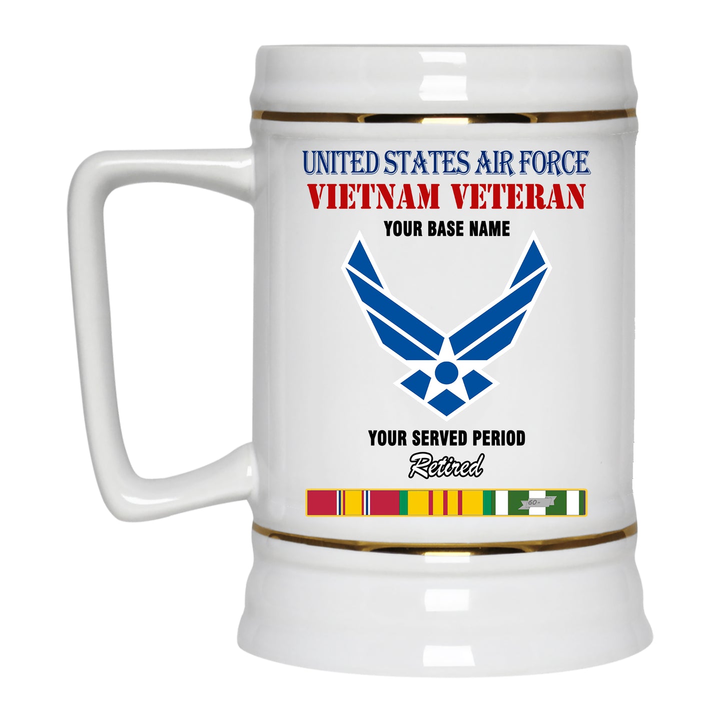 USAF RETIRED BEER STEIN 22oz GOLD TRIM BEER STEIN
