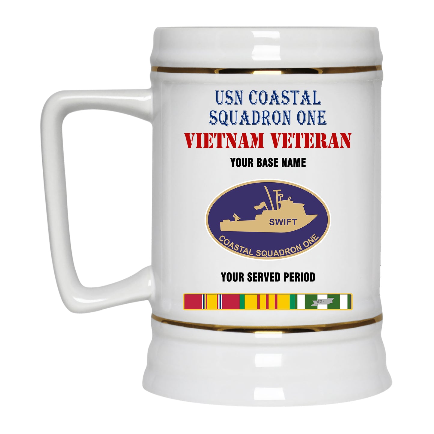USN COASTAL SQUADRON ONE BEER STEIN 22oz GOLD TRIM BEER STEIN