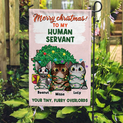 Merry Christmas Human Servant Flag • Personalized Dog & Cat Garden Flag • Custom Welcome Flag • For Pet Lovers