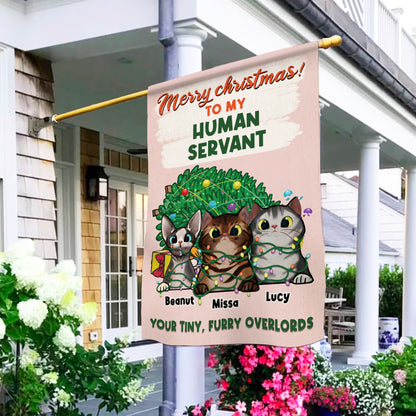 Merry Christmas Human Servant Flag • Personalized Dog & Cat Garden Flag • Custom Welcome Flag • For Pet Lovers