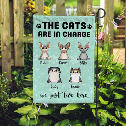 The Cats Are In Charge We Just Live Here Flag • Personalized Dog & Cat Garden Flag • Custom Welcome Flag • For Pet Lovers