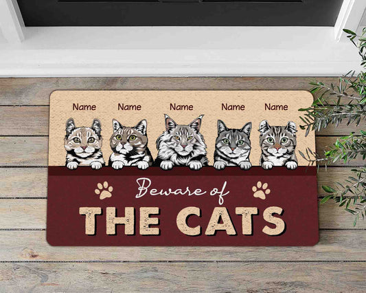 Beware Of The Cats Funny Doormat • Custom Doormat For Cat Lovers • Personalized Cat Welcome Rug • Vintage Front Door Mat • Outdoor Rug