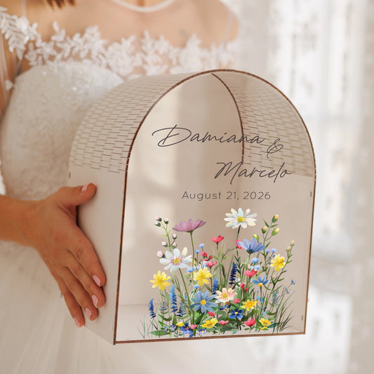 Personalized Wedding Card Box | Watercolor Wildflower