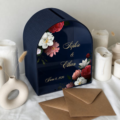 Personalized Wedding Mailbox | Romantic Floral Burgundy Arched Card Box