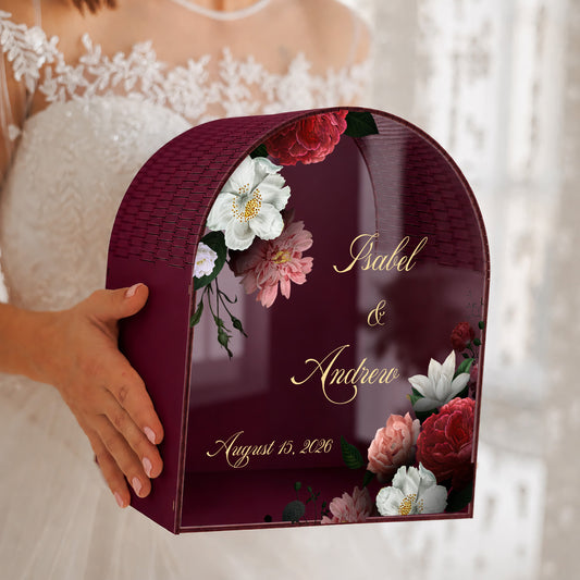 Personalized Wedding Mailbox | Romantic Floral Burgundy Arched Card Box