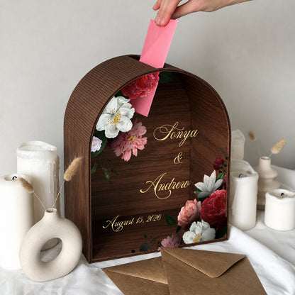 Personalized Wedding Mailbox | Romantic Floral Burgundy Arched Card Box
