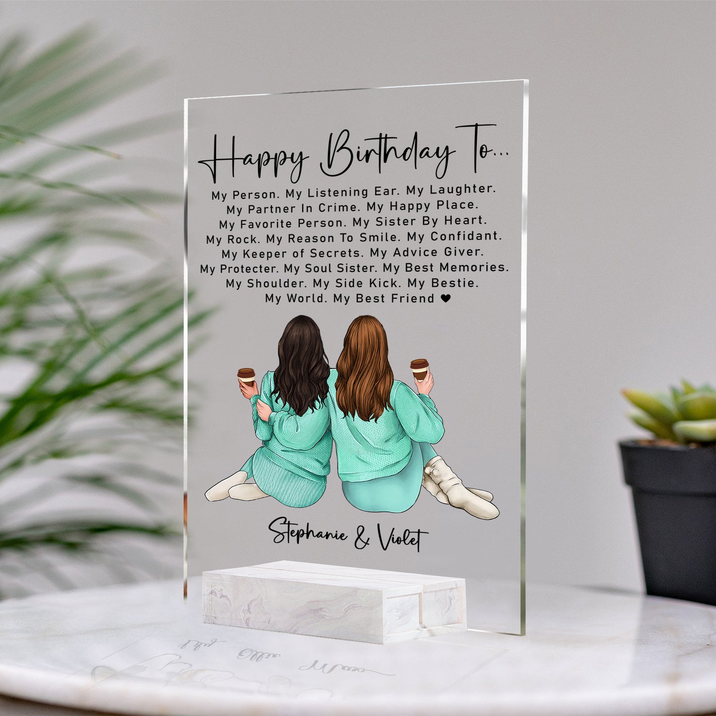 Personalized Birthday Gift For Best Friends • Custom Best Friends Gift • For Besties • For Soul Sisters • Friendship Portrait Acrylic Plaque