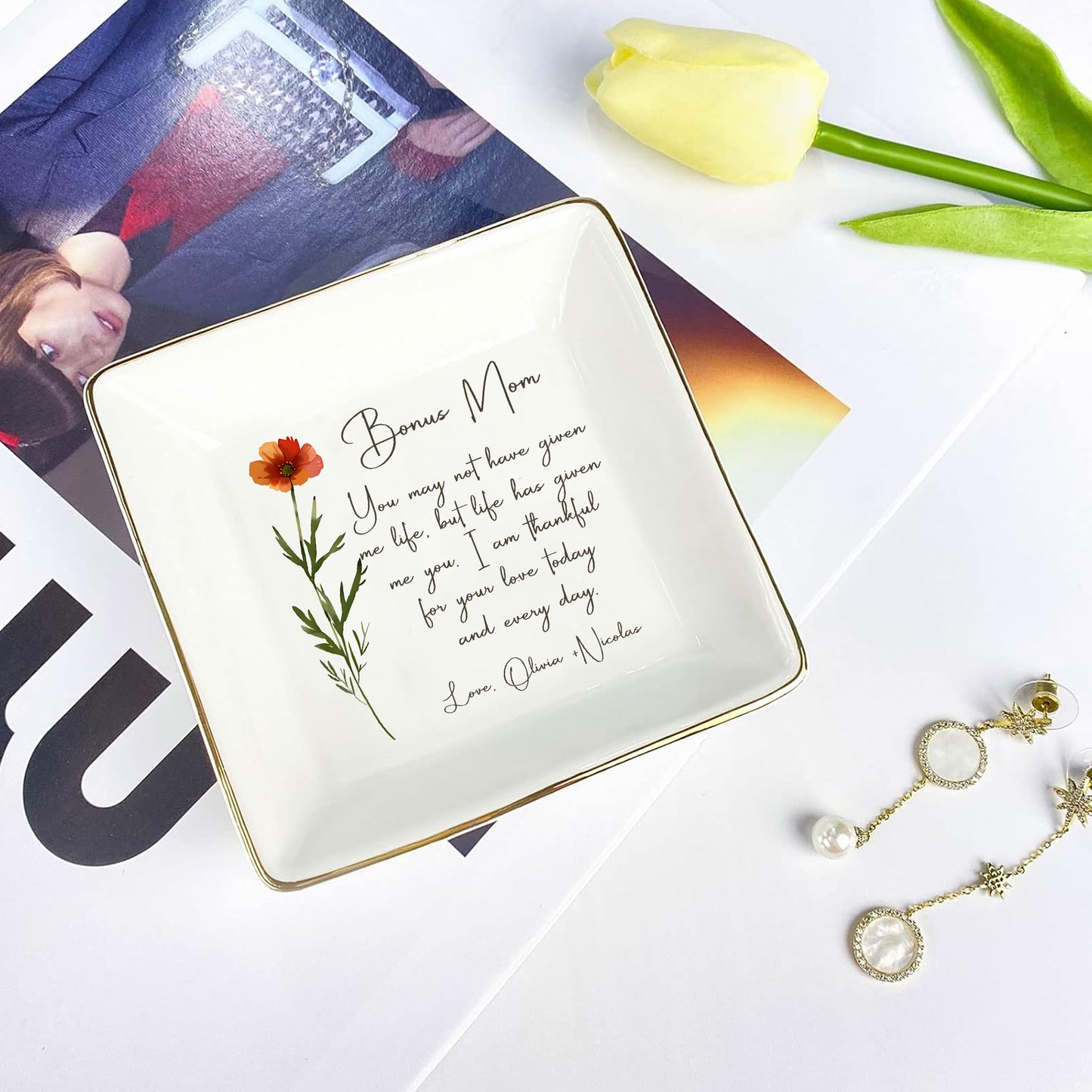Not by Blood, But by Heart – Personalized Jewelry Dish for Bonus Mom