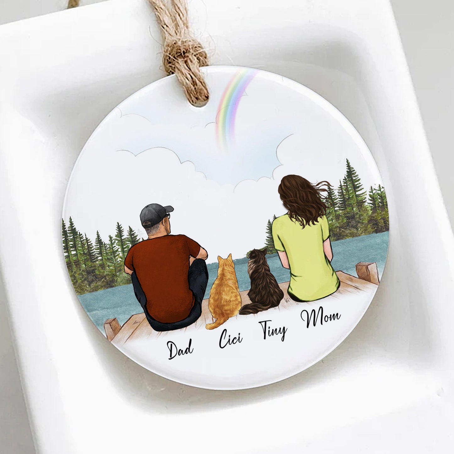 Cat And Dad Christmas Ornament • Cat Dad Portrait Custom Memorial Gift • Personalized Christmas Gift For Loss Of Cat • Man With Cat Portrait Ornament • Keepsake Gift