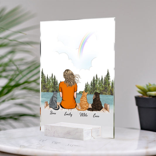 Cat And Mom Custom Framed • Cat Mom Portrait • Personalized Memorial Gift For Loss Of Cat • Girl With Cat Portrait • Acrylic Plaque