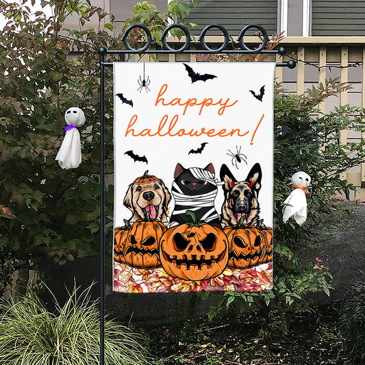 Happy Halloween • Funny Halloween Decoration Flag • Personalized Dog & Cat Garden Flag • Custom Welcome Flag
