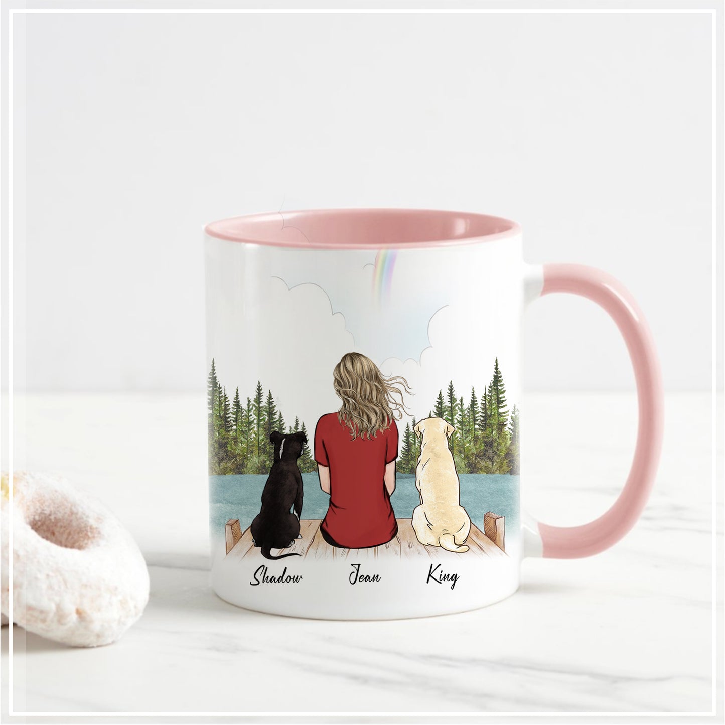 Dog And Mom Mug • Custom Dog Mom Portrait • Personalized Memorial Gift For Loss Of Dog • Girl With Dog Portrait