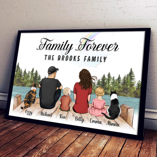 Custom Family Portrait Framed • Personalized Memorial Portrait For Cat Family • Keepsake Gift • Parents And Kids Frame • Wall Art