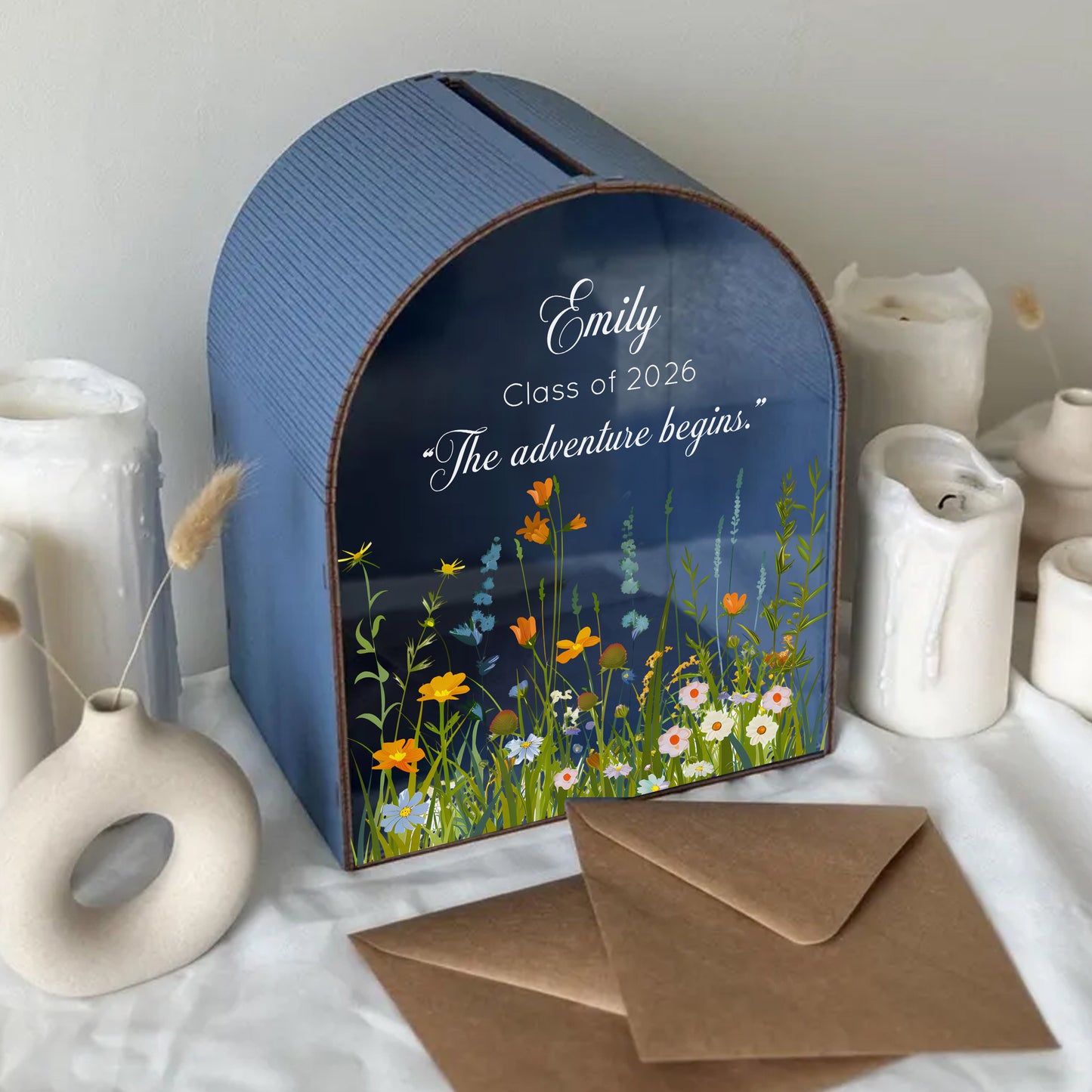 Graduation Card Box | Class of 2026 | Personalized Wildflower Keepsake Box | Custom Graduation Party Decor