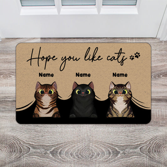 Hope You Like Cats Funny Doormat • Custom Doormat For Cat Lovers • Personalized Name Cat Welcome Rug • Vintage Front Door Mat • Outdoor Rug