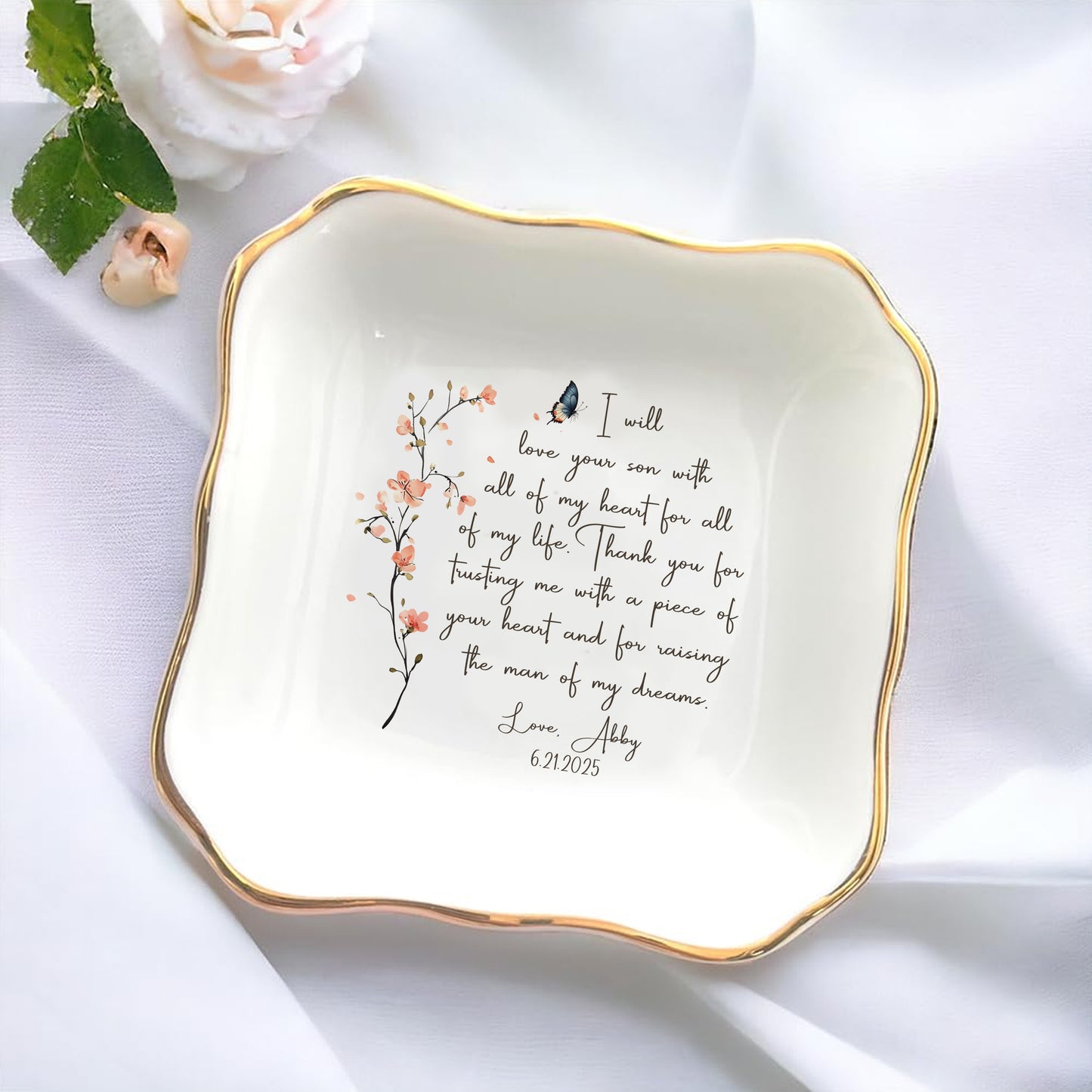 Personalized Jewelry Dish for Mother in Law – For the Woman Who Raised the Man I Love
