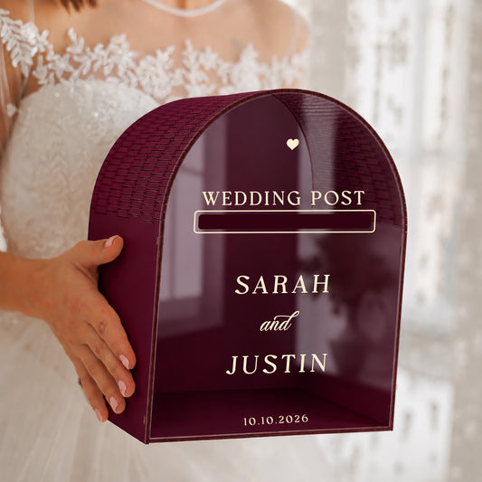 Wedding Post Box | Ivory Arched Mailbox Card Box | Personalized Names & Date