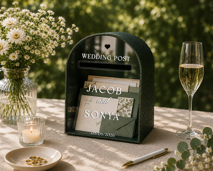 Wedding Post Box | Ivory Arched Mailbox Card Box | Personalized Names & Date
