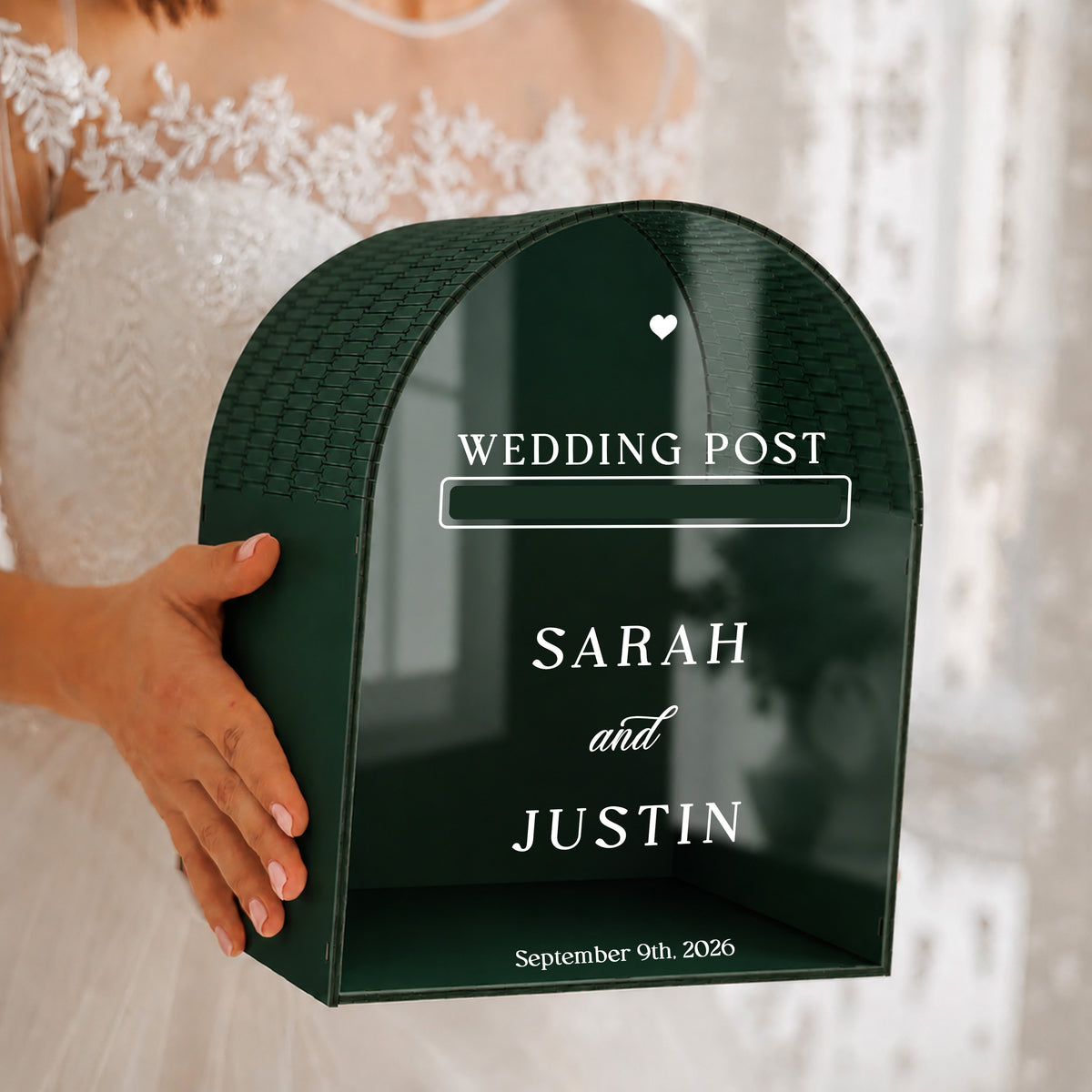 Wedding Post Box | Ivory Arched Mailbox Card Box | Personalized Names & Date