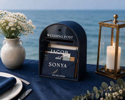 Wedding Post Box | Ivory Arched Mailbox Card Box | Personalized Names & Date