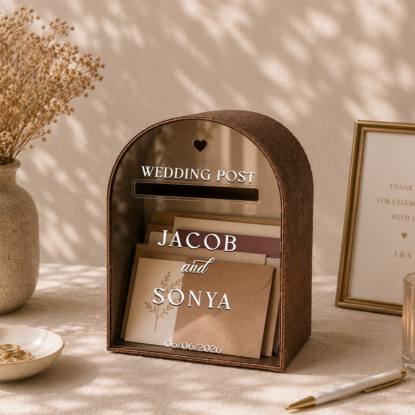 Wedding Post Box | Ivory Arched Mailbox Card Box | Personalized Names & Date