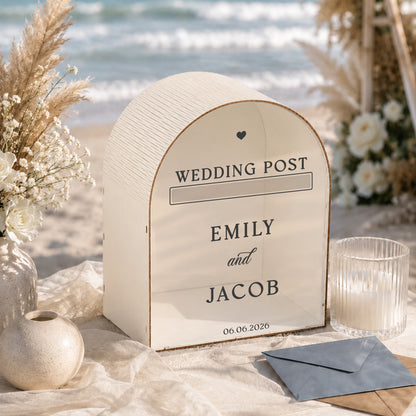 Wedding Post Box | Ivory Arched Mailbox Card Box | Personalized Names & Date