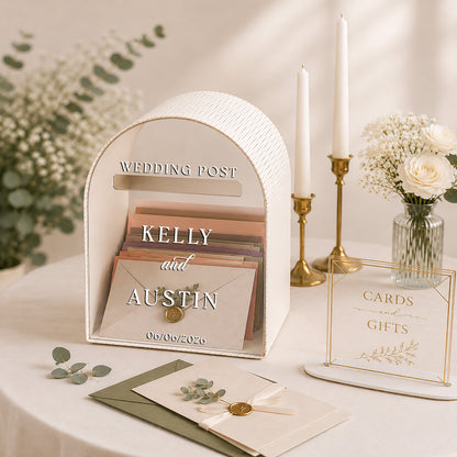 Wedding Post Box | Ivory Arched Mailbox Card Box | Personalized Names & Date