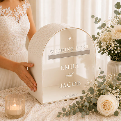 Wedding Post Box | Ivory Arched Mailbox Card Box | Personalized Names & Date