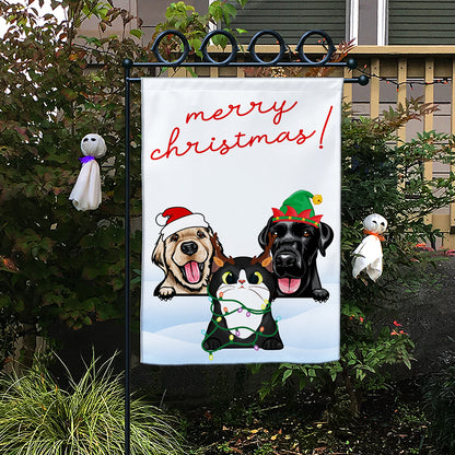 Merry Christmas Flag • Funny Christmas Decoration • Personalized Dog & Cat Garden Flag • Custom Welcome Fla
