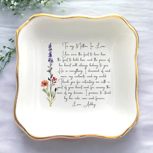 For the Woman Who Raised the Man I Love – Personalized Jewelry Dish for Mother in Law