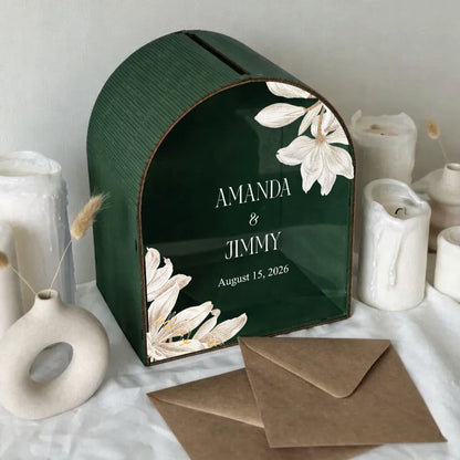 Personalized Wedding Mailbox | Elegant Floral Arched Card Box