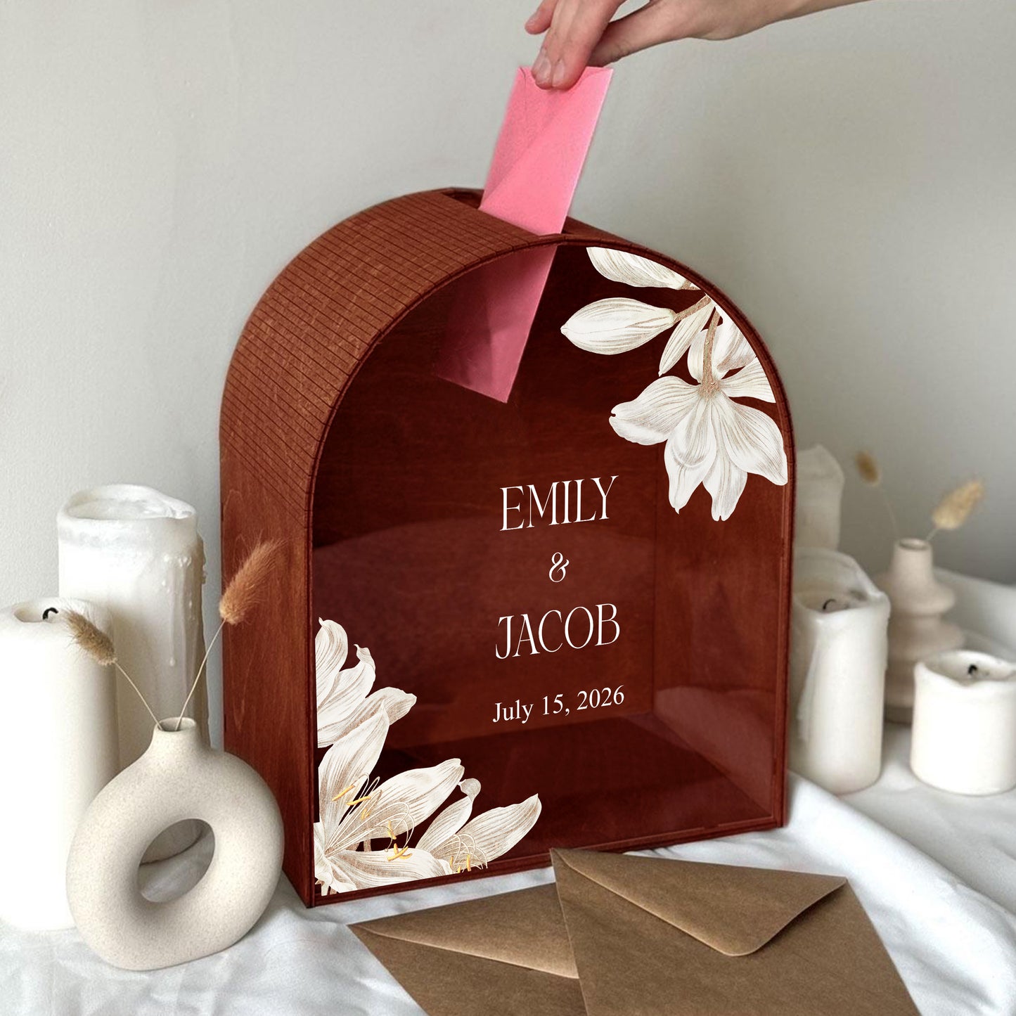 Personalized Wedding Mailbox | Elegant Floral Arched Card Box