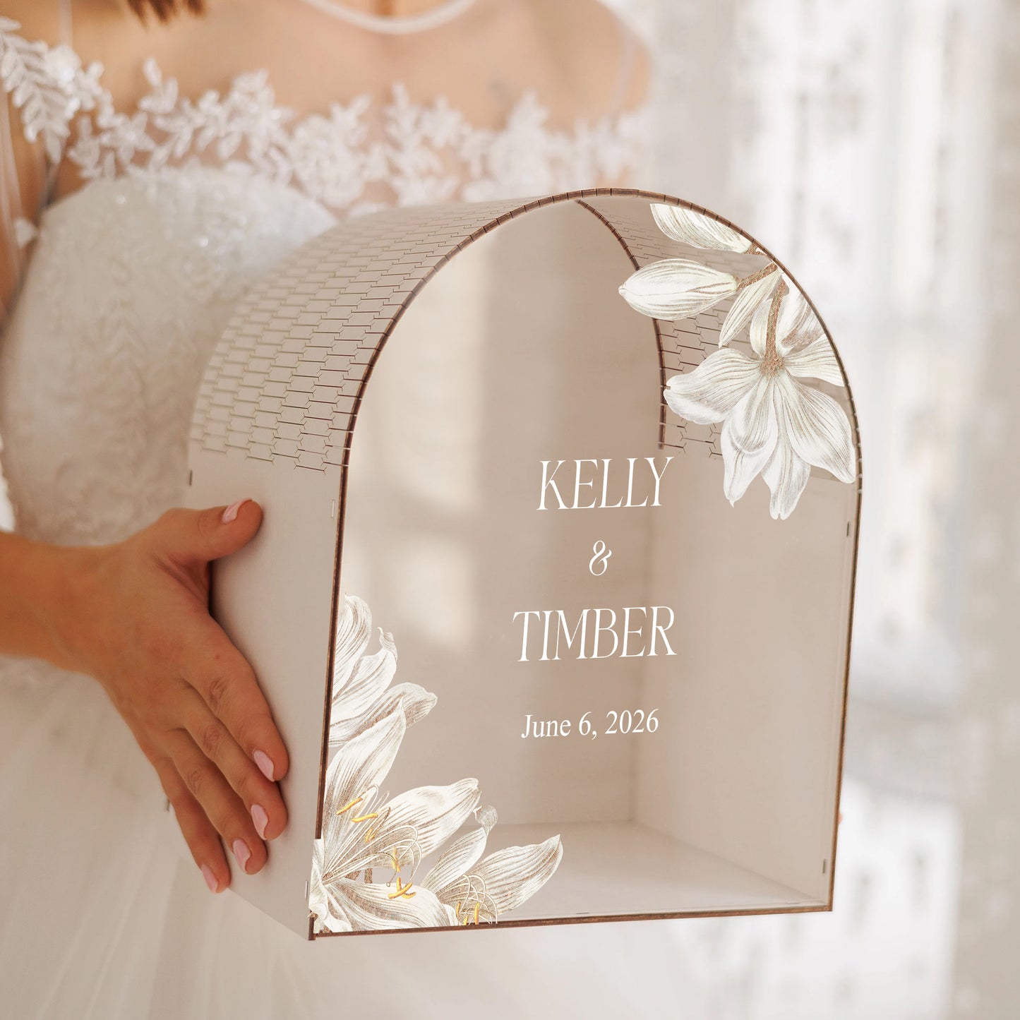 Personalized Wedding Mailbox | Elegant Floral Arched Card Box