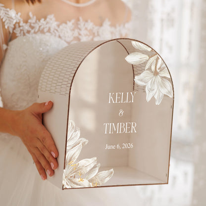 Personalized Wedding Mailbox | Elegant Floral Arched Card Box