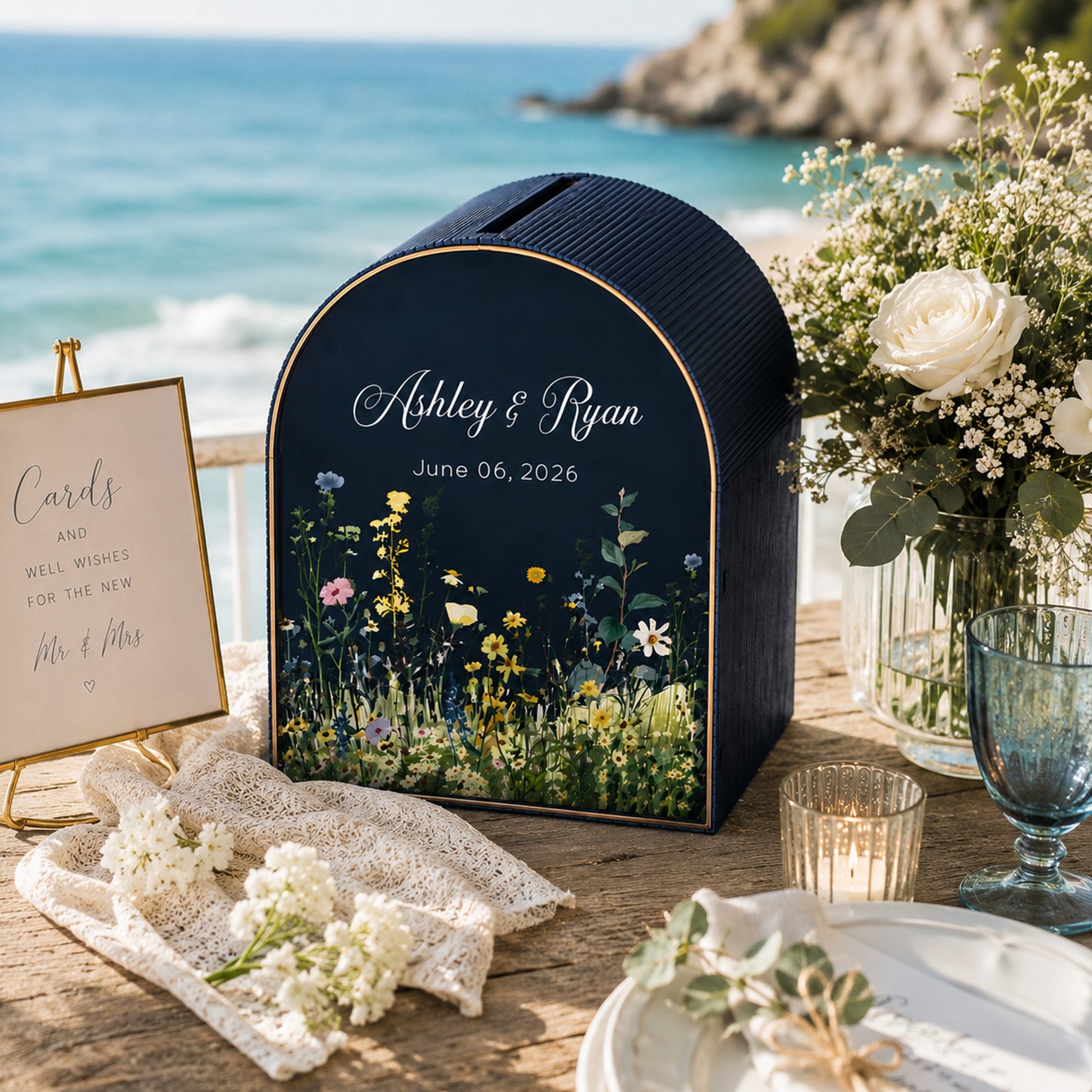 Personalized Wedding Card Box | Rustic Garden