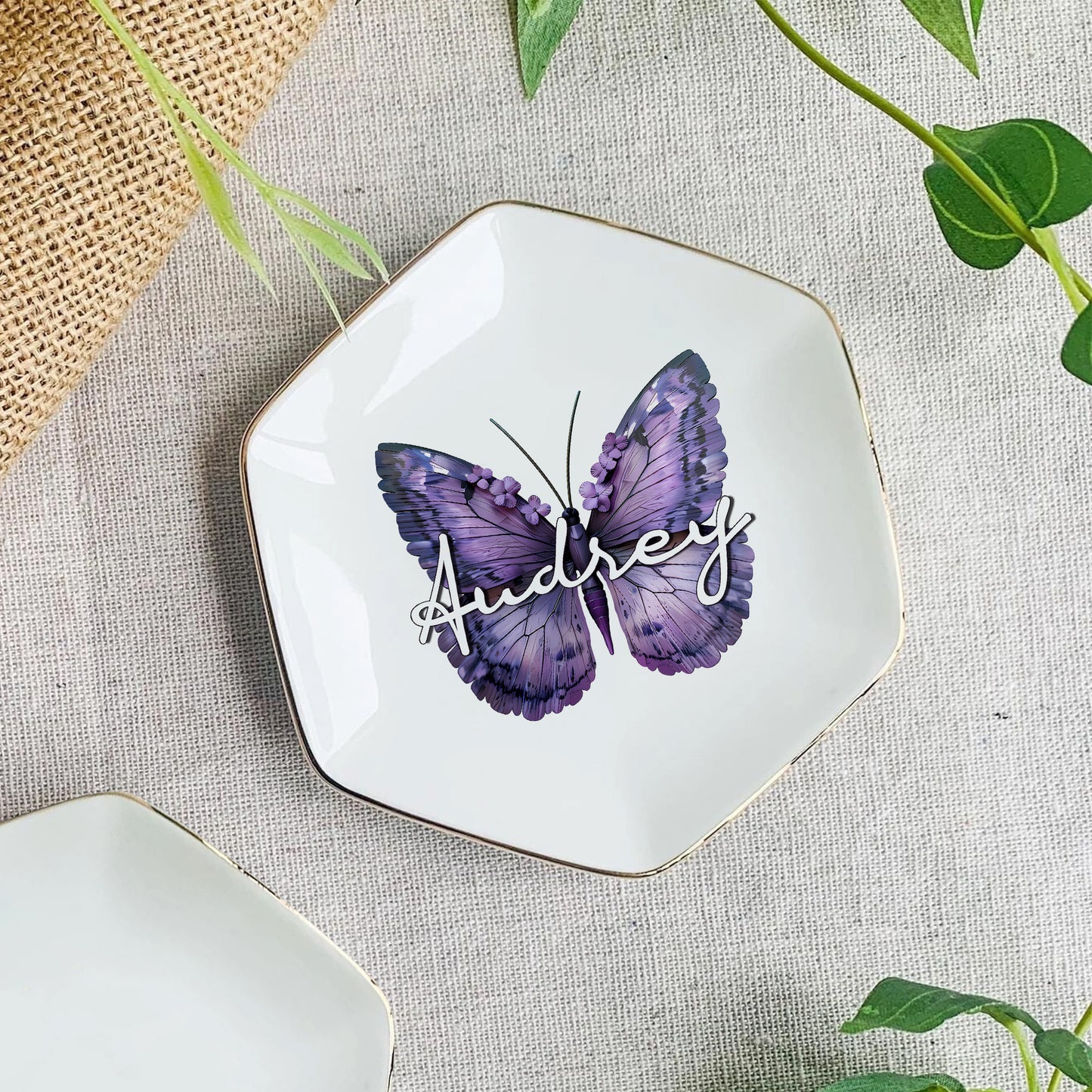 Custom Name Watercolor Butterfly Trinket Tray • Personalized Ring Dish