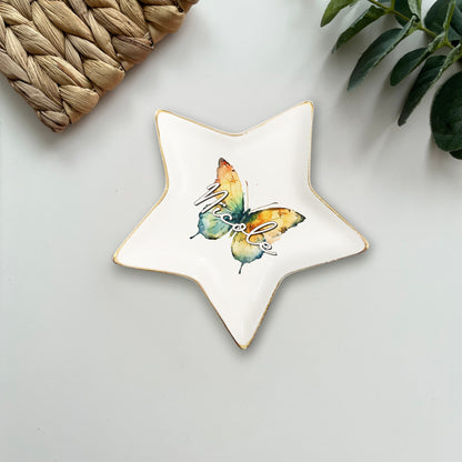 Custom Name Watercolor Butterfly Trinket Tray • Personalized Ring Dish
