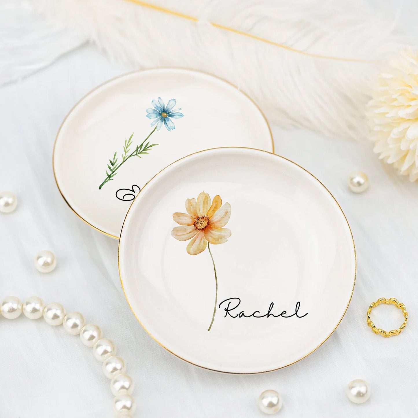 Custom Name & Flower Trinket Tray – Personalized Birth Flower Jewelry Dish