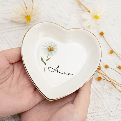 Custom Name & Flower Trinket Tray – Personalized Birth Flower Jewelry Dish